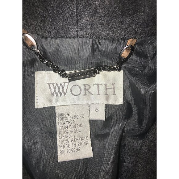 Worth Women's Brown Leather and Grey Wool Accents Core Coat - Picture 3 of 8